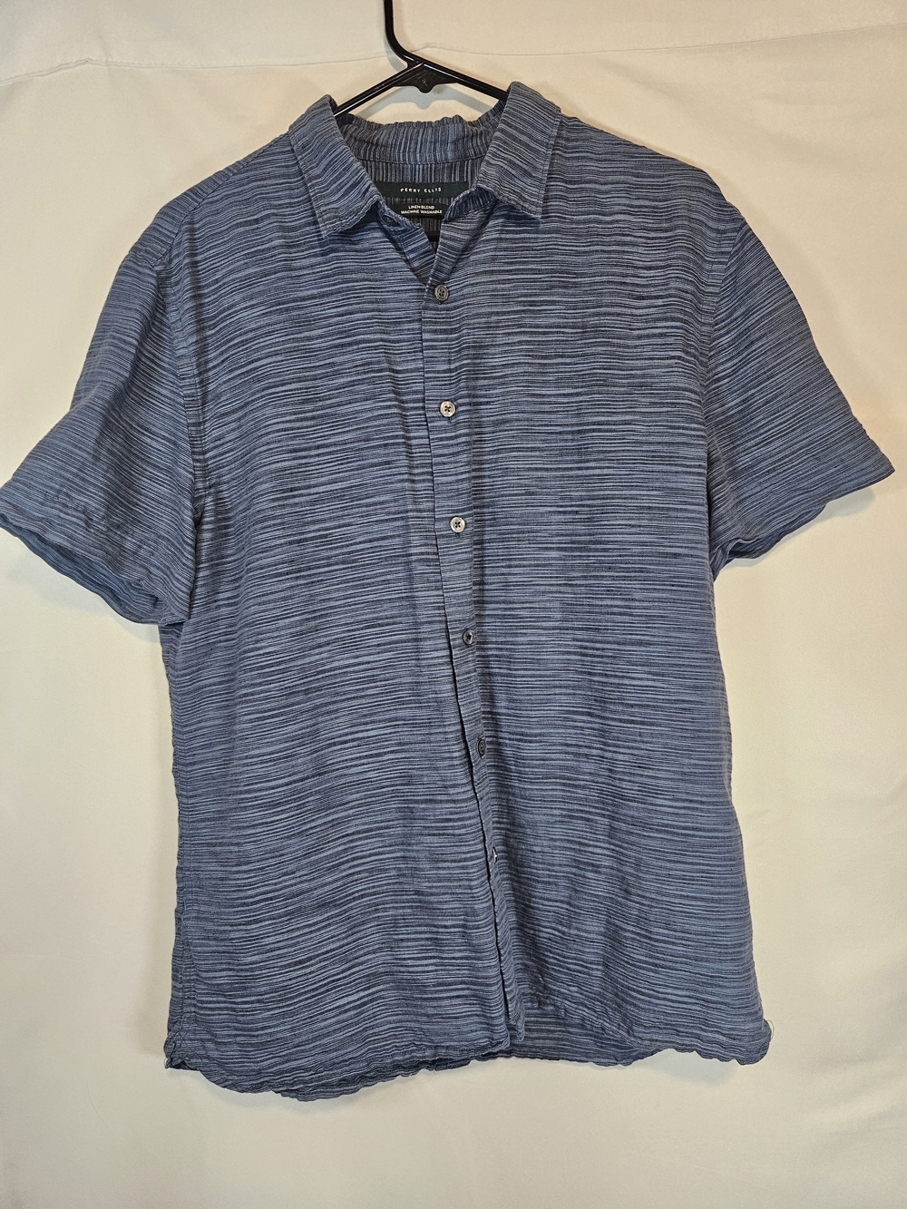 Perry Ellis Men's Blue Short-Sleeve Slub Button-Down Shirt